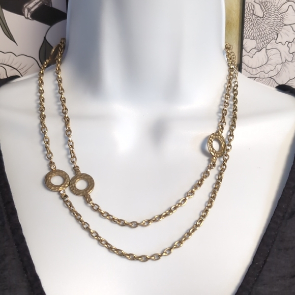 Hammered Donut Style Gold Chain Necklace - Picture 2 of 8